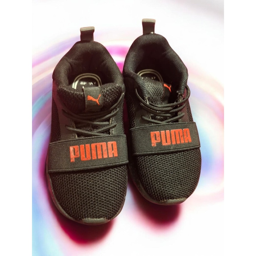 Puma Wired Run Sneakers Kids 11C Black EUC Mesh Slip On Elastic Strap Low Top